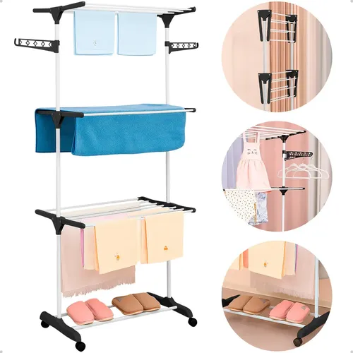 Varal Dobrável de Chão 3 Andares de Roupas Grande com Rodinha Resistente Durável Lavanderia Apartamento Casa Preto e Branco Irsina — R$ 74,09 em Mercado Livre, 43% OFF