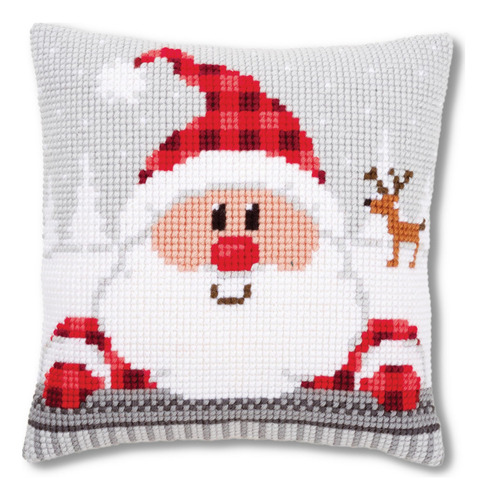 Kit De Almohada Navideña De Punto De Cruz Con Diseño De Sant