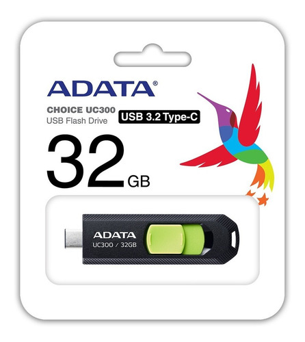 Imagen 2 de 3 de Memoria Usb Tipo C Adata Uc300 32gb Retráctil Negro/verde