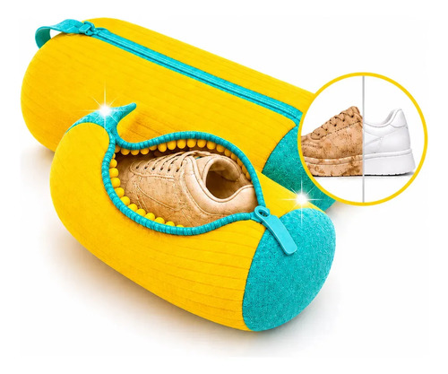 Kit 2 Sacos Lavar Tênis Limpeza Sapatos Máquina Lavar Zíper Amarelocinza