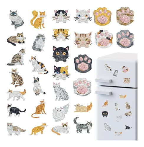 Kit De 30 Imanes De Diamantes Para Nevera Con Diseño De Gato
