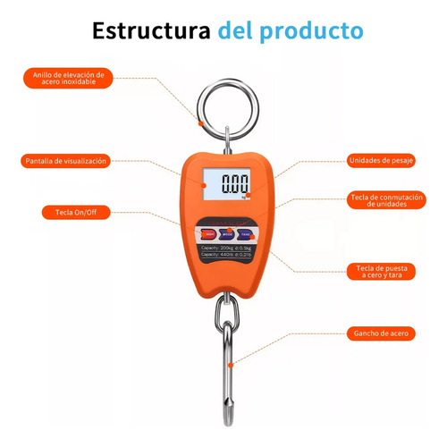 Báscula Balanza Colgante Gancho Digital Lcd Portátil 200kg