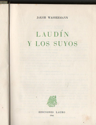 Laudin Y Los Suyos - Jakob Wassermann - 1° Edic. 1946