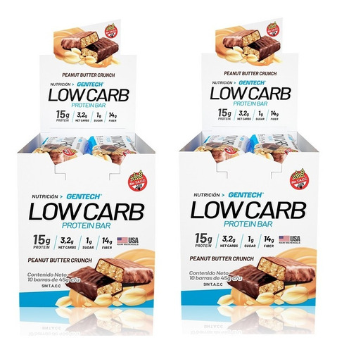 2 X Barritas Low Carb 10 Unidades Sin Tacc  Gentech Proteina