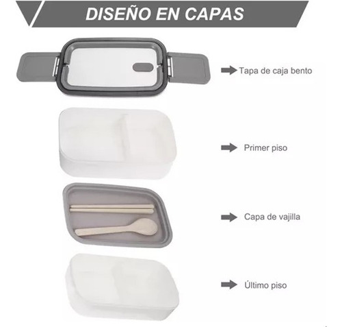 Topper Contenedor De Alimentos Cubiertos Lonchera 2 Niveles