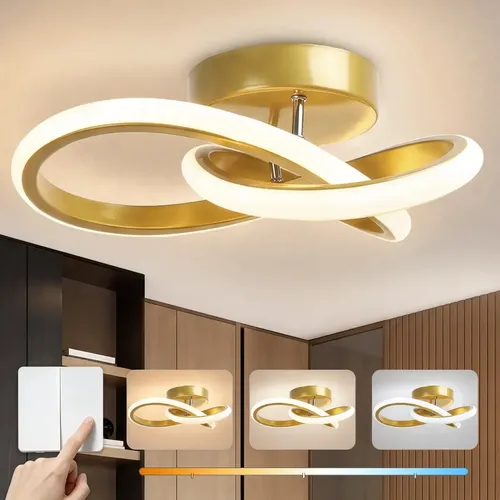 Luminária Plafon Teto sobrepor LED Dourado 24W 3 Cores 24cm para corredor sala quarto cozinha