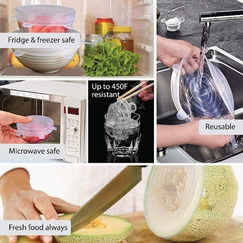 Imagen 5 de 9 de Set 24 Tapas Silicona Conservar Alimentos Adaptable Reusable