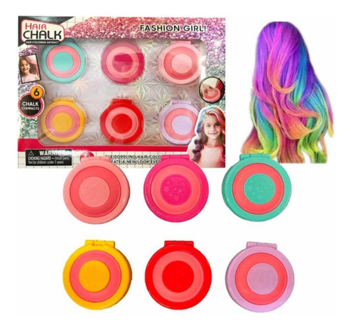 Set 6 Polvos Tiza De Color Para El Cabello
