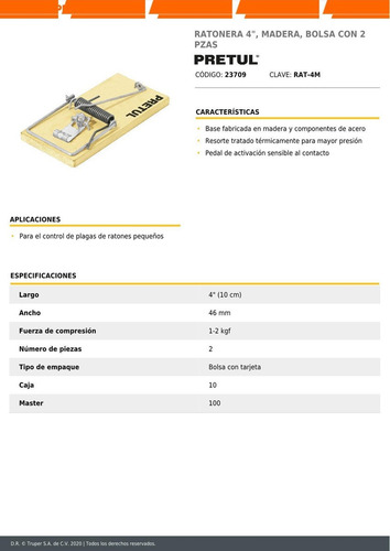 Imagen 3 de 4 de Trampa Raton Madera 4'' 2 Pz Pretul 23709