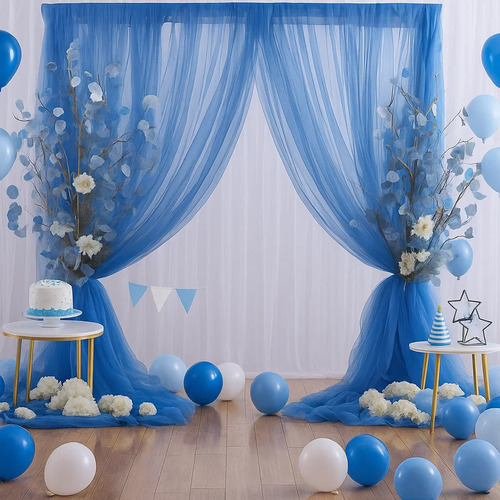 2pzs Cortinas De Malla Multicolor Decoración Boda Cumpleaños Color Azul Marino