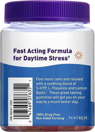 Natrol Relax+ Day Calm Alivia El Estrés 60 Gomitas Sabor Ponche de frutas