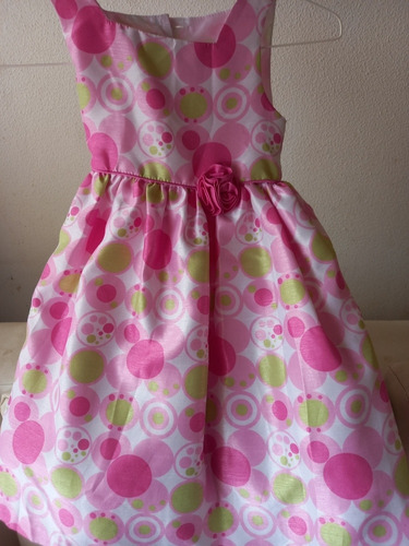 Hermoso Vestido Niña Fiesta Talla 5 Rosa, Banco Y Verde (Usado)