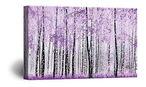 Cuadro Lienzo Bosque Primaveral Púrpura/ Blanco 24 X36 