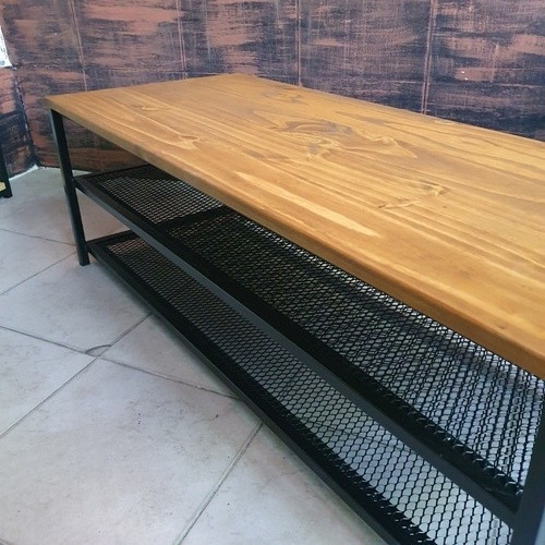 Imagen 4 de 5 de Mesa Ratona Industrial 120x50x50 Zapatero Madera Hierro