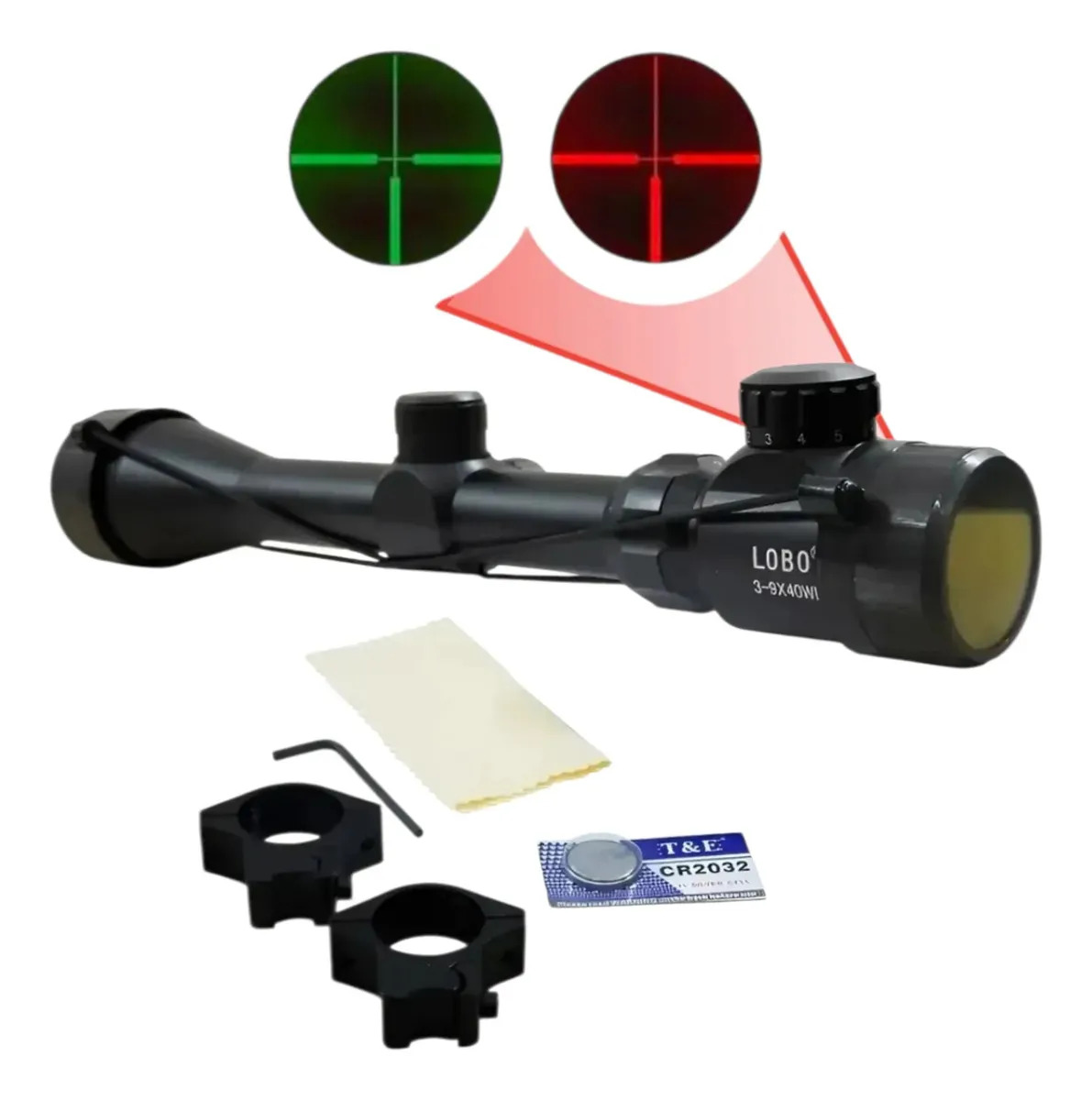 Mira Telescópica 3-9x40 Con Luz Verde Y Roja Rifle Diabolos