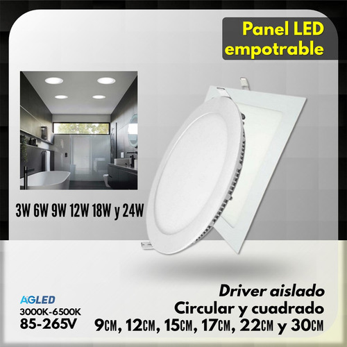 Panel Led Empotrable Cuadrado 12w 4000k 85-265v 17cm