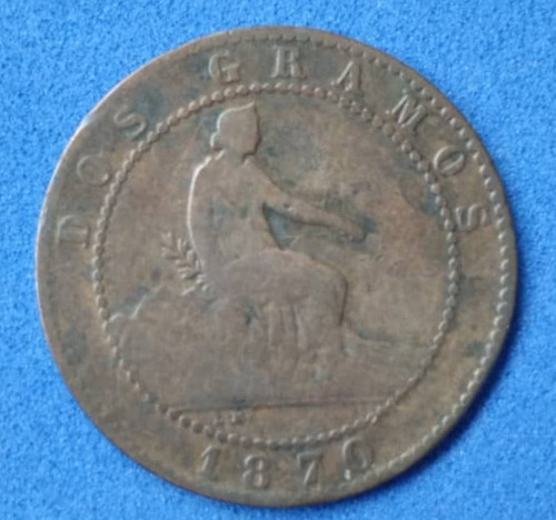 Moneda De 2 Céntimos De 1870, España, Primera Republica.
