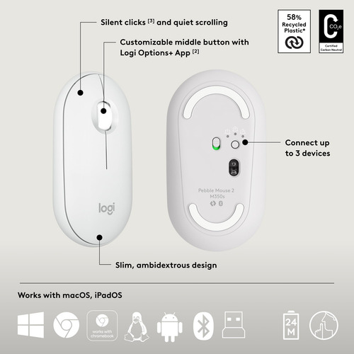 Logitech Pebble 2 Combo, Teclado E Mouse Sem Fio, Silencioso