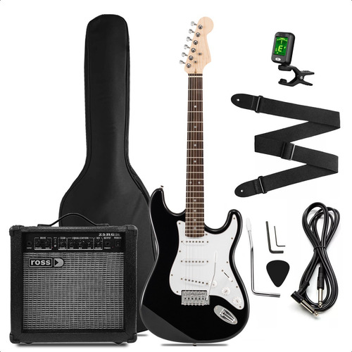 Combo Guitarra Electrica Rock + Ampli 25w + Accesorios Color Black Orientación De La Mano Diestro