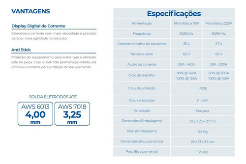 Maquina De Solda Inversora Fusion 200a Bivolt Weldvision Cor Azul Frequência