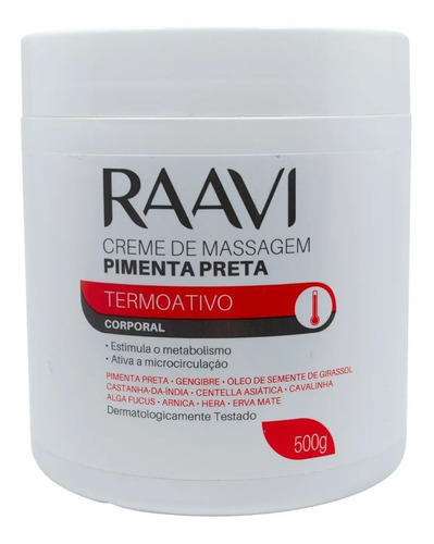 Creme De Massagem Pimenta Preta Termoativo 500g Raavi