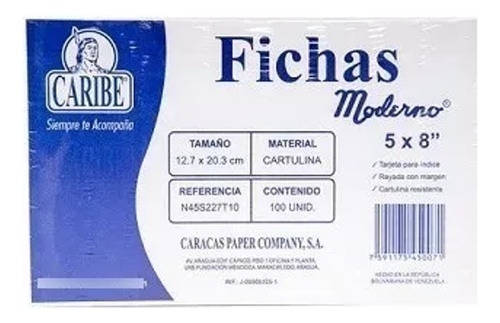 Fichas Grandes Modernos Caribe 12.7x20.3cm 5x8 Paqx100