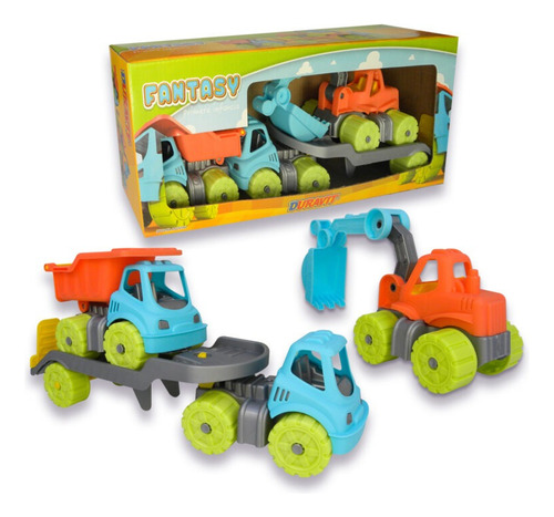 Set De 3 Camiones Duravit Volcador Excavadora Y Camion Playo Color Variado Personaje Camion