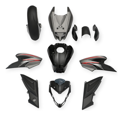 Kit Plásticos Completo P/ Bajaj Pulsar Ns 200 Negro/gris Mtc