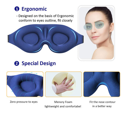 Mascara De Ojos Para Dormir De Espuma Viscoelastica Azul Marino