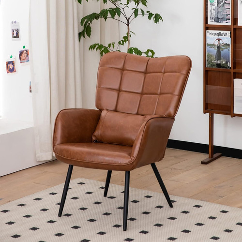 Leather Armchair, Modern Accent Chair High Back, Living Room