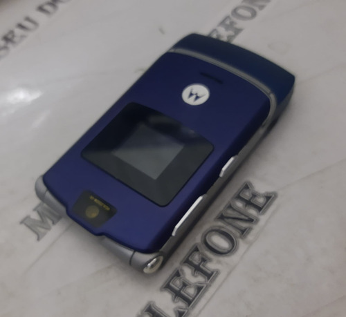 Motorola V3 Azul Marinho+capa Couro Celular Antigo Relíquia Azul-marinho (Usado)