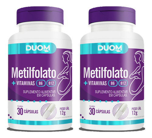 Kit 2 Metilfolato + Vitaminas B6 E B12 Com 30caps - Duom