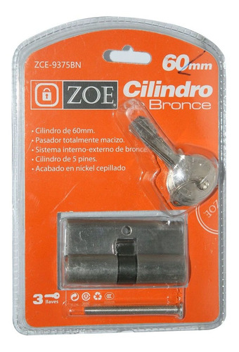 Imagen 1 de 6 de Cilindro Bronce Llave Estandar 60mm / 5 Pines, Blister