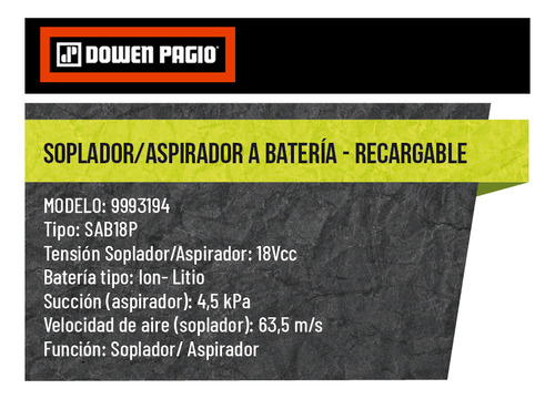 Imagen 6 de 11 de Soplador Aspiradora 18v Dowen Pagio 9993194 Sin Bateria