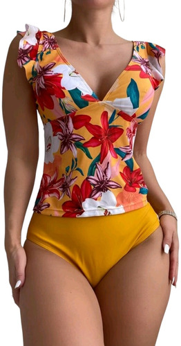 Traje De Baño Tankini Estampado Floral 