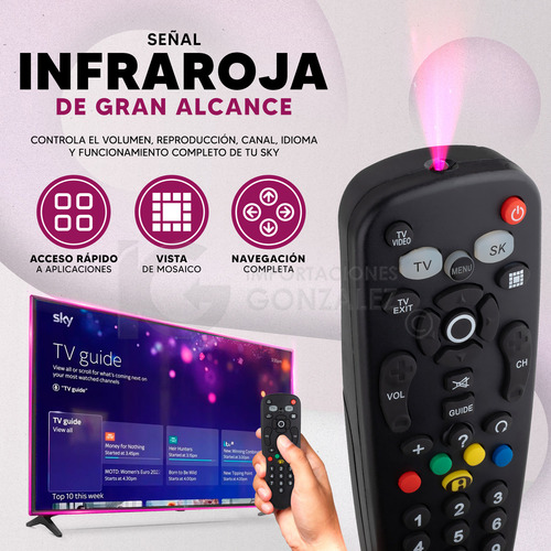 Control Remoto Compatible Con Sky Tv Genérico Hme-3sk Incluye 4 Pilas Divitech® AA