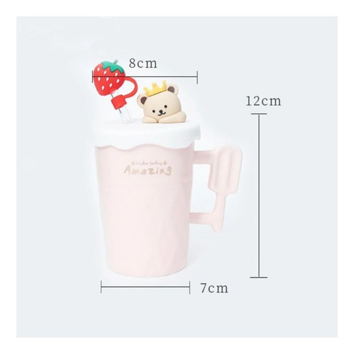 Imagen 6 de 10 de Taza De Cerámica + Sorbete De Vidrio Diseño Oso 450ml