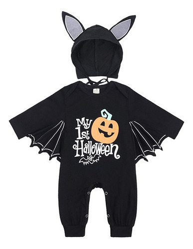 Body Bebé Niño Niña Algodón Negro Manga Murciélago Halloween