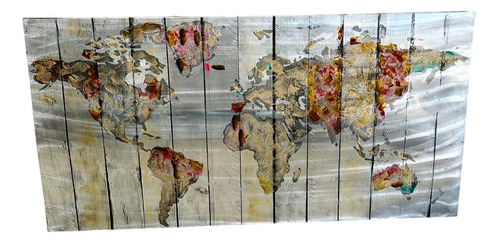 Cuadro Decorativo Mapa Mundi Con Glitter 60 X 120cm