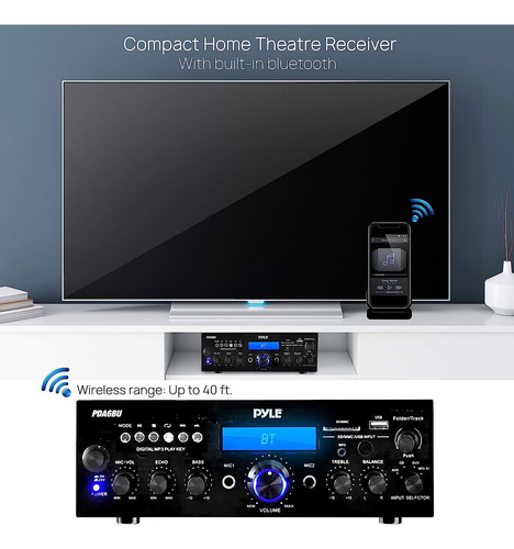 Aplificador Pyle Pda6bu.6 Wirele Bluetooth 200w Dual Channel