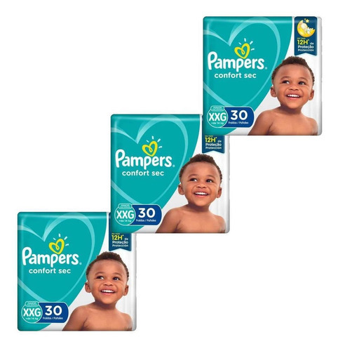 Kit Com 3 Fraldas Pampers Comfort Sec Xxg 30