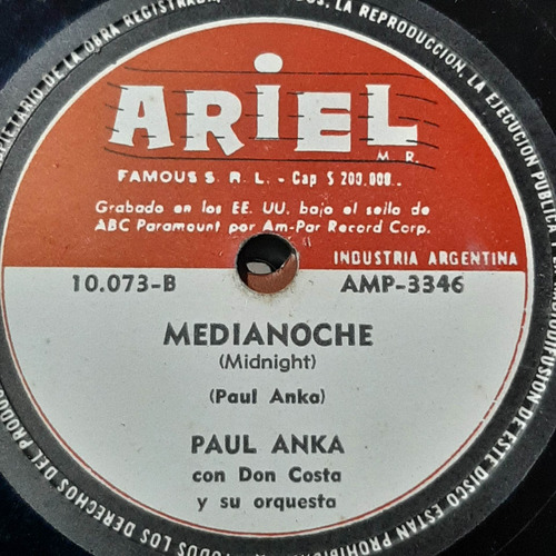 Pasta Paul Anka Con Don Costa Orquesta Ariel C275