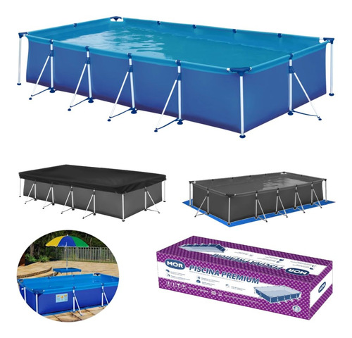 Piscina Mor Retangular Ferro 7600 Litros Com Capa E Forro
