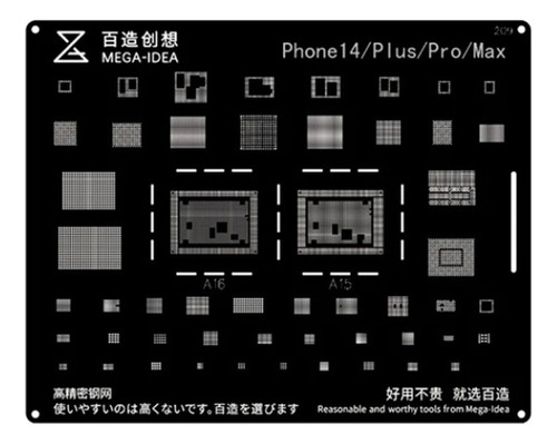 Stencil Orificios Cuadrados Para iPhone 14 Series