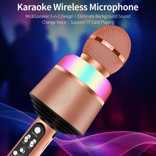 Micrófono Portátil Inalámbrico Para Karaoke Con Luces Led 2