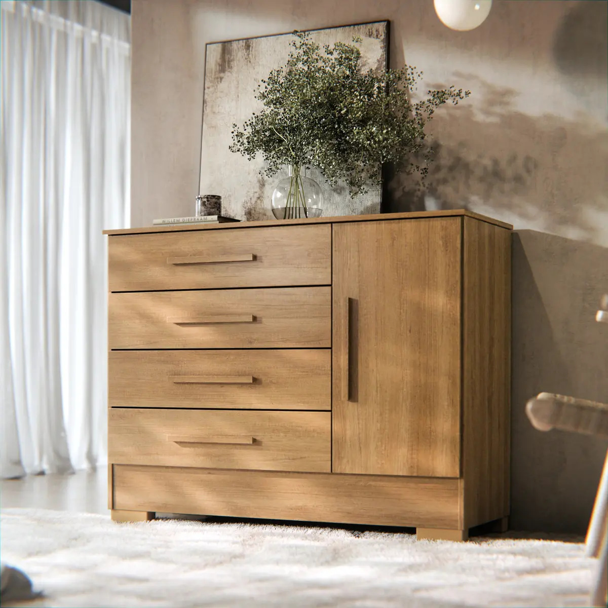 Cômoda 4 Gavetas C/ Sapateira Thor Cor Nature M Casa Móveis