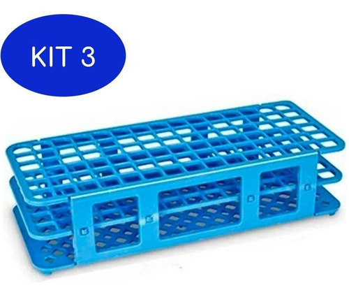 Kit 3 Estante Plástica Cor Azul Com 90 Furos Para Tubos 13mm
