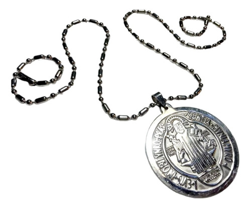 Medallon San Benito Gigante  4cm 1/2 X 4cm 1/2+cadena Acero
