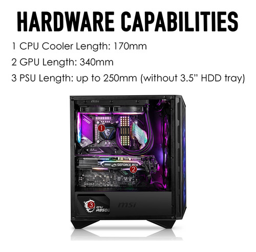 Funda Para Pc Msi Mpg Gungnir 111r Mid Tower Negra Con 4 Ven