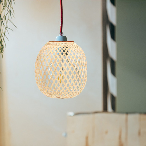 Lámpara Colgante De Bambú Con Pantalla De Luz, Estilo Rústic